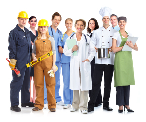 Group of industrial workers. Isolated on white background.