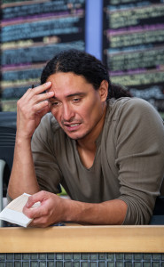 Restaurant employee tired from working overtime